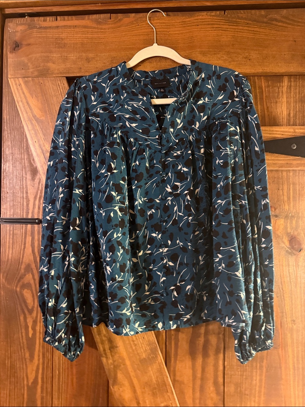 Who What Wear Teal Floral Long-Sleeve Blouse